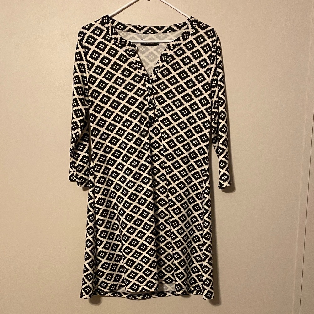 💃🏽Reborn Black and White Diamond Pattern Long Sleeve Dress